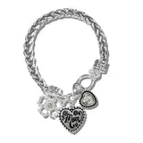 MOM Engraved Heart and Flower Charm Bracelet