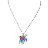 Abstract Enameled SEA Turtle Pendant Necklace