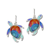 Abstract Enameled SEA Turtle Drop Earrings