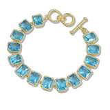 107842, 14K GOLD PLATED RECTANGLE CUBIC ZIRCONIA ACCENT DESIGNER INSPIRED TOGGLE BRACELET