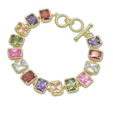 107842, 14K GOLD PLATED RECTANGLE CUBIC ZIRCONIA ACCENT DESIGNER INSPIRED TOGGLE BRACELET