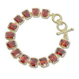 107842, 14K GOLD PLATED RECTANGLE CUBIC ZIRCONIA ACCENT DESIGNER INSPIRED TOGGLE BRACELET