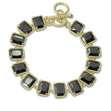 107842, 14K GOLD PLATED RECTANGLE CUBIC ZIRCONIA ACCENT DESIGNER INSPIRED TOGGLE BRACELET