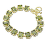 107842, 14K GOLD PLATED RECTANGLE CUBIC ZIRCONIA ACCENT DESIGNER INSPIRED TOGGLE BRACELET