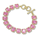 107842, 14K GOLD PLATED RECTANGLE CUBIC ZIRCONIA ACCENT DESIGNER INSPIRED TOGGLE BRACELET