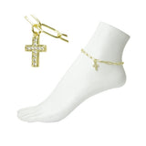 Stainless Steel Pave Crystal Cross Charm Link Anklet - view 2