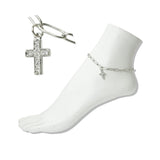 Stainless Steel Pave Crystal Cross Charm Link Anklet