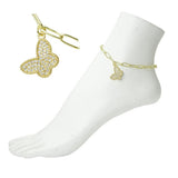 Stainless Steel Pave Butterfly Charm Link Anklet