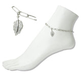 Stainless Steel Pave Crystal Leaf Charm Link Anklet - view 2