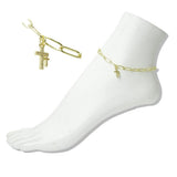 Stainless Steel Double Cross Charm Link Anklet