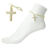 Stainless Steel Pave Cross Charm Link Anklet