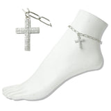 Stainless Steel Pave Cross Charm Link Anklet - view 2