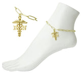 Stainless Steel Nurse RN Caduceus Charm Link Anklet