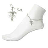Stainless Steel Nurse RN Caduceus Charm Link Anklet - view 2