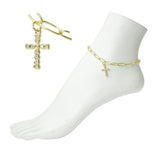 Stainless Steel CZ Cross Charm Link Anklet