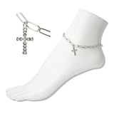 Stainless Steel CZ Cross Charm Link Anklet - view 2