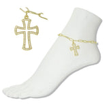 Stainless Steel Pave Cutout Cross Charm Link Anklet