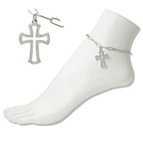Stainless Steel Pave Cutout Cross Charm Link Anklet - view 2