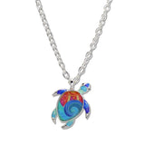 Abstract Enameled SEA Turtle Pendant Necklace - view 2