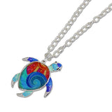 Abstract Enameled SEA Turtle Pendant Necklace