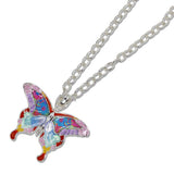 Abstract Enameled Butterfly Pendant Necklace
