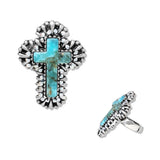 Western Turquoise Stone Cross Stretch Ring