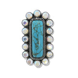 Oversized Turquoise and Crystal Western BAR Stretch Ring - view 2