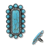 Oversized Turquoise and Crystal Western BAR Stretch Ring