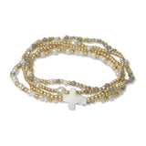 MOP Cross Accent Multi Layered Beaded Stretch Bracelet - view 3