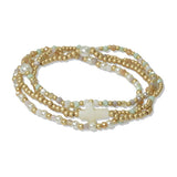 MOP Cross Accent Multi Layered Beaded Stretch Bracelet