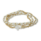 MOP Cross Accent Multi Layered Beaded Stretch Bracelet - view 2