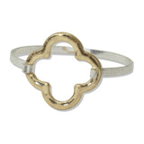 Hammered Open Quatrefoil Hook Bangle Bracelet