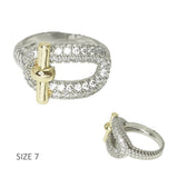 14K Gold Plated Pave CZ Accent Toggle Designer Inspired Ring