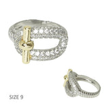 14K Gold Plated Pave CZ Accent Toggle Designer Inspired Ring - view 3