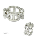 14K Gold Plated Silver Tone Pave Mariner Link Band Designer Inspired Ring