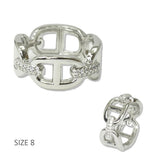 14K Gold Plated Silver Tone Pave Mariner Link Band Designer Inspired Ring - view 2