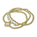 MOP Clover Freshwater Pearl Accent Multi Layered Beaded Stertch Bracelet