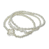 MOP Clover Freshwater Pearl Accent Multi Layered Beaded Stertch Bracelet - view 2