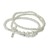 Hammered Cross Accent Pearl Multi Layered Beaded Stertch Bracelet - view 2