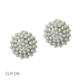 Pave Pearl and Crystal Dome Clip on Earrings