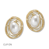 Abstract Siwrl Pearl Clip on Earrings