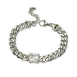 112585, STAINLESS STEEL SQUARE CZ CURB CHAIN BRACELET