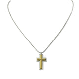 112587, STAINLESS STEEL TWO TONE CROSS PENDANT NECKLACE