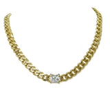 112596, STAINLESS STEEL SQUARE CZ CURB CHAIN NECKLACE