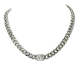 112596, STAINLESS STEEL SQUARE CZ CURB CHAIN NECKLACE