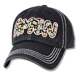 112598, FLORAL AMEN WASHED BASEBALL CAP