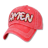 112598, FLORAL AMEN WASHED BASEBALL CAP