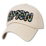 112598, FLORAL AMEN WASHED BASEBALL CAP