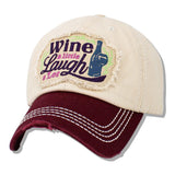 112602, WINE A LITTLE LAUGH A LOT WASHED BASEBALL CAP