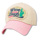 112602, WINE A LITTLE LAUGH A LOT WASHED BASEBALL CAP
